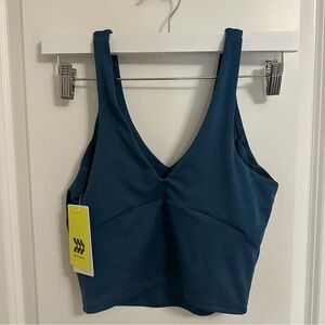 Super Flex V Neck Ultra Cropped Tank Top - All In Motion Dark Teal Blue XS